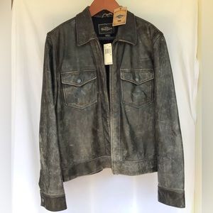 Antique black leather jacket, new with tags, size xl